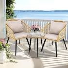 YITAHOME 3-Piece Wicker Balcony Small Patio Furniture Chair Set, Outdoor Rattan Conversation Chairs for Backyard, Balcony and Apartment with Soft Gray Cushions, Glass Side Table Light-Yellow Yellow+beige