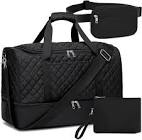 Weekender Overnight Bag Lightweight Travel Duffle Bag with Shoe Compartment for Men Womens Carry On Tote Bags (42L) Z-black- 42l