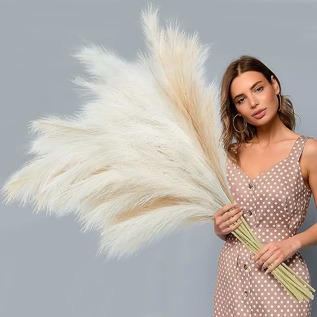 8 Pcs Faux Pampas Grass Decor 38''/97cm Tall Artificial Large Pompas Grass Pompous Floral Fluffy Fake Plants Floor Vase Filler for Kitchen Home Boho Decorations, Taupe