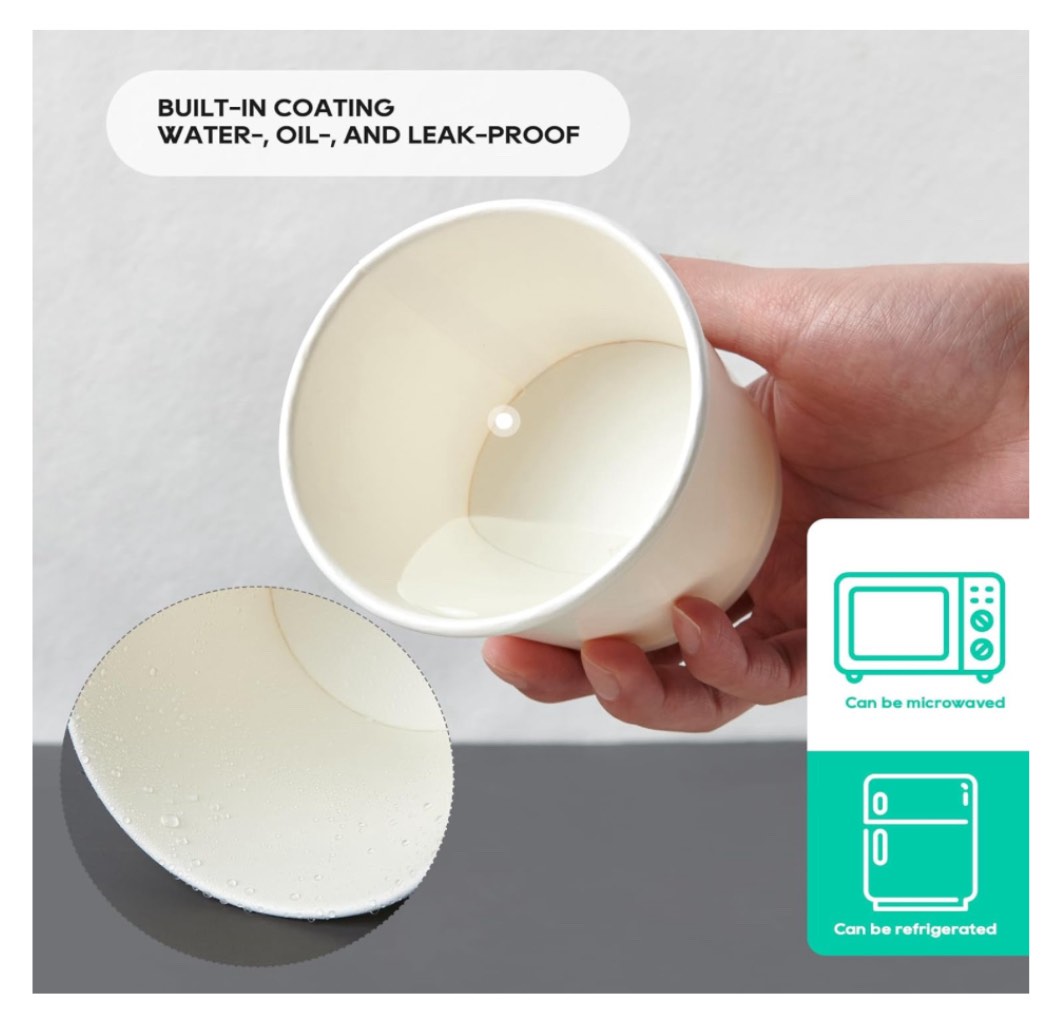 50pack 12oz Paper Soup Containers with Lids, Disposable Kraft Paper Food Cups, Ice Cream Cups, Paper food Storage with Lids, Microwavable and Freezer Safe