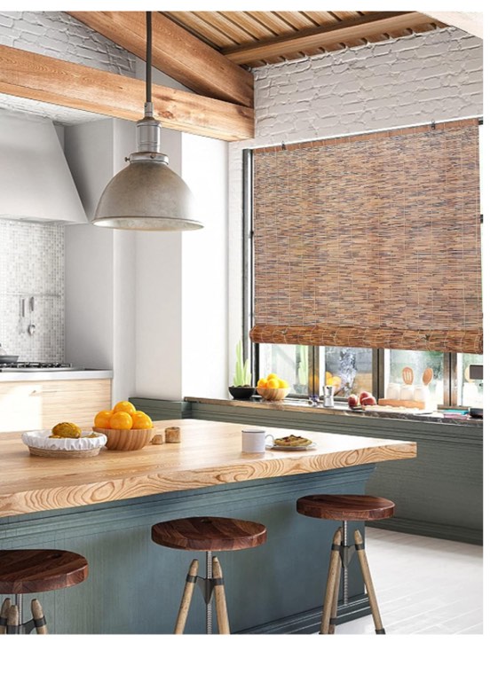 Backyard X-Scapes Light-Filtering Cord-Free Bamboo Reed Roll-Up Blind Shades for Windows Manual Roman Blinds Coffee 60 in W x 72 in H