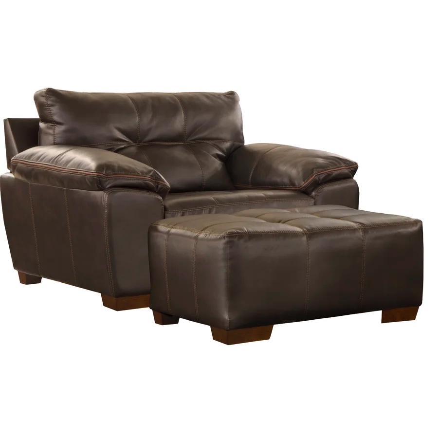 brown upholstered chair with ottoman 