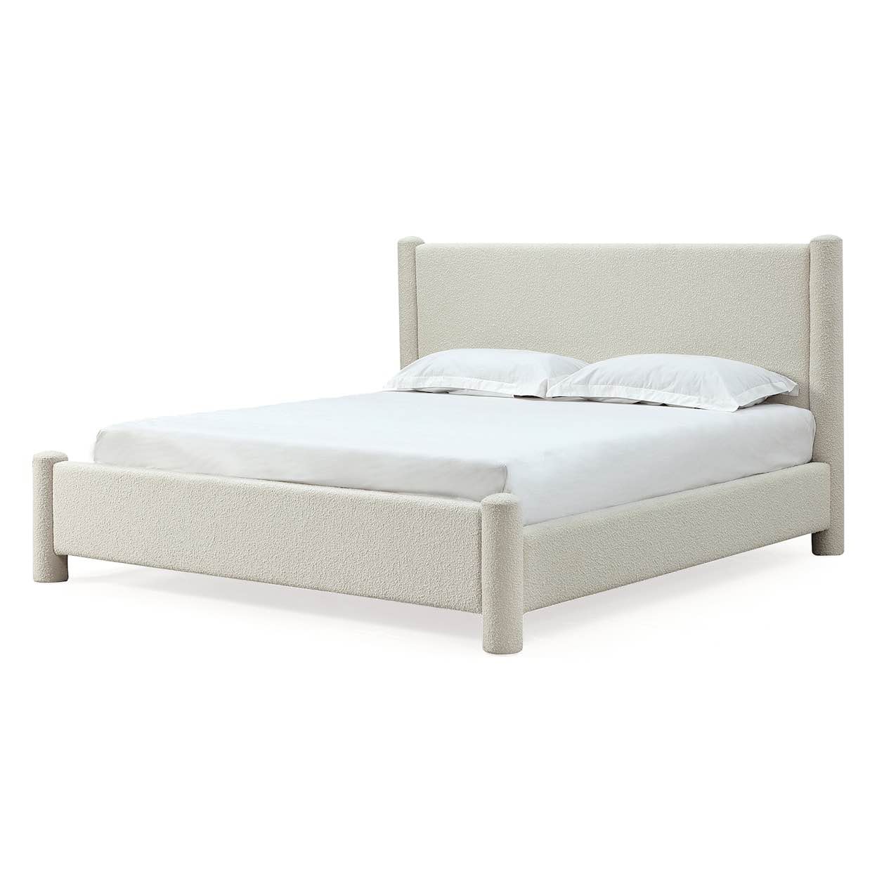 King Upholstered Platform Bed in Cottage Cheese Boucle (Incomplete)