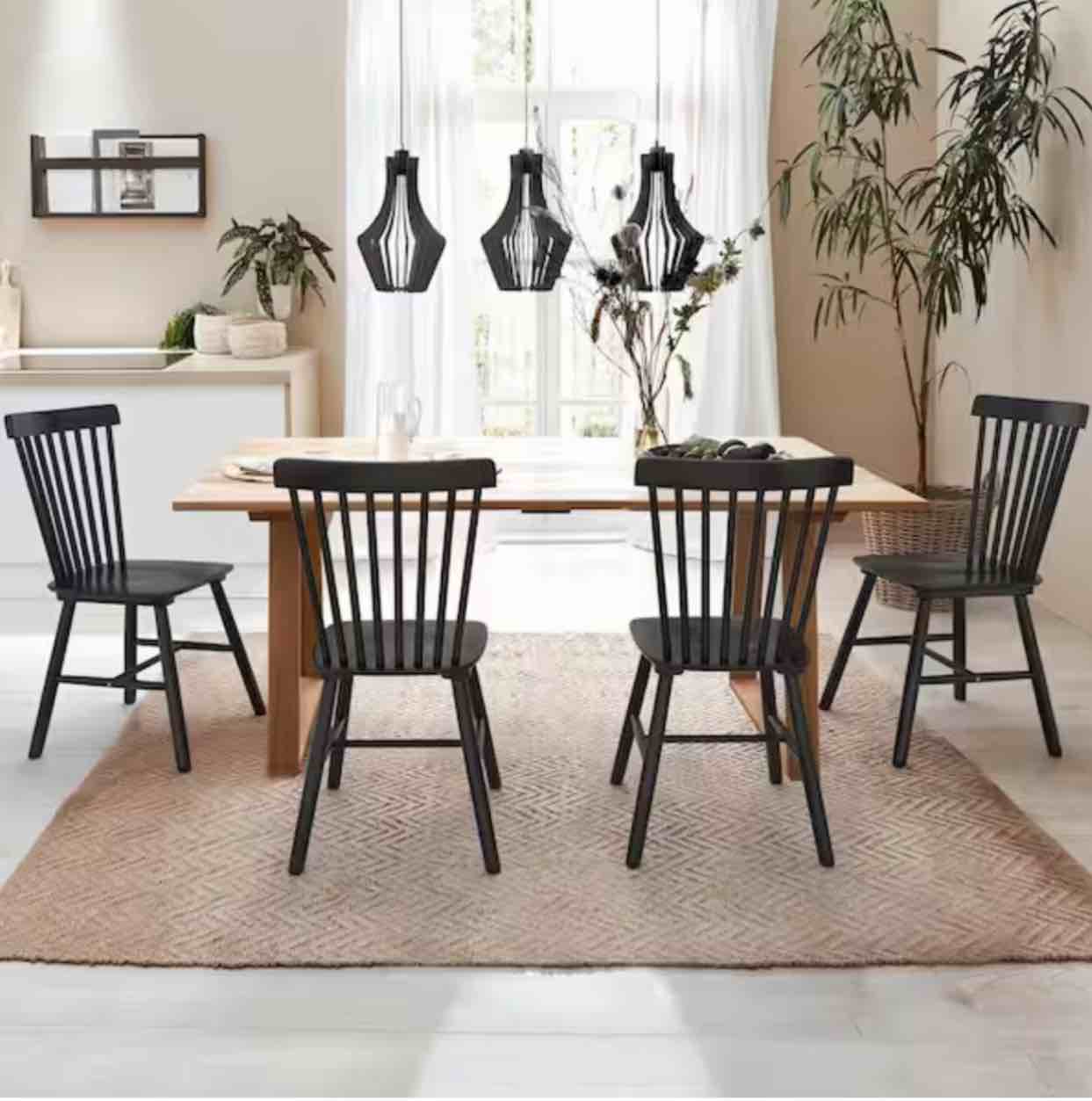 Windsor Black Solid Wood Dining Chairs for Kitchen and Dining Room (Set of 4)