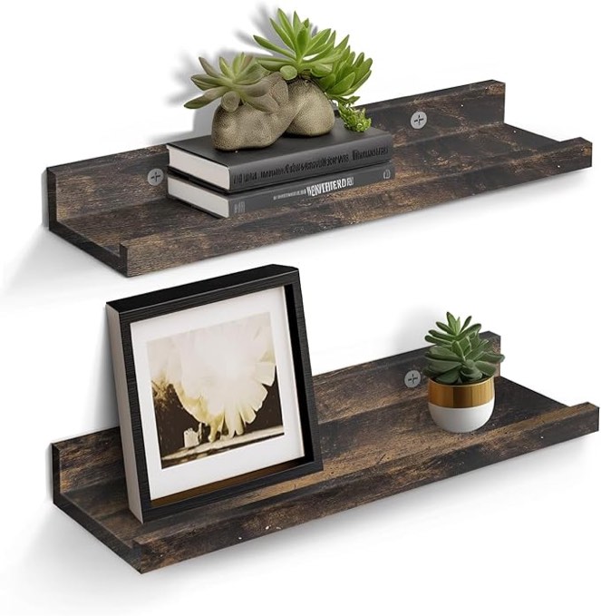 Small 16” Floating Shelves for Wall Décor Storage, Set of 2, Wood for Bedroom, Living Room, Bathroom, Kitchen, Picture Ledge and Farmhouse?Vintage Color?