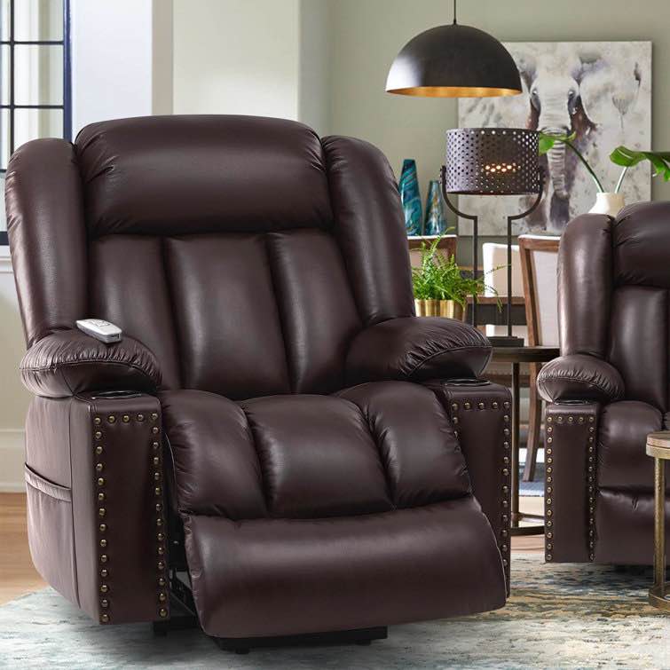 Muli 41" Wide Breathable Leather Large Power Lift Recliner with Massage and Heat