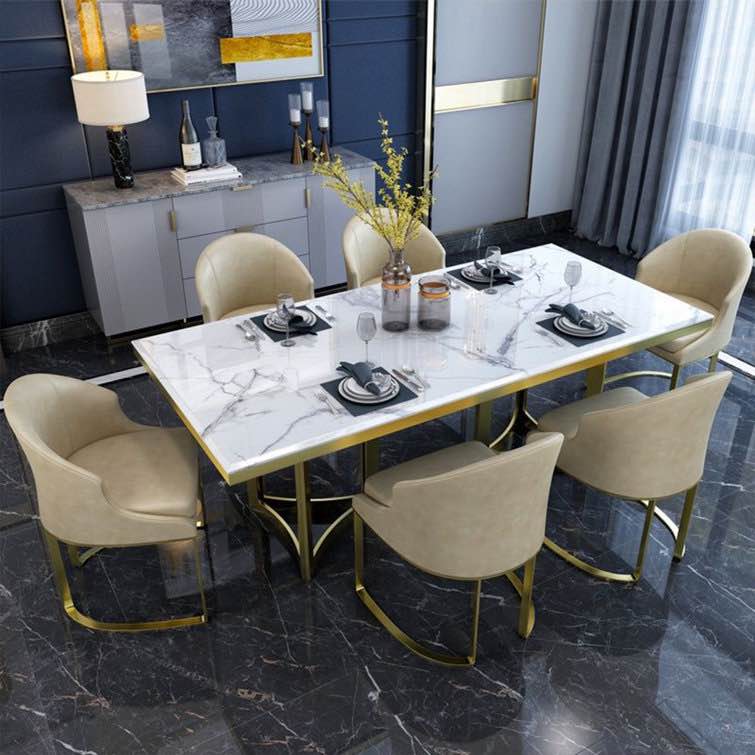 29.5'' H x 70.8'' L x 35.4'' W Taysia 7 - Piece Faux Marble Top Double Pedestal Dining Set( Missing Table Top )