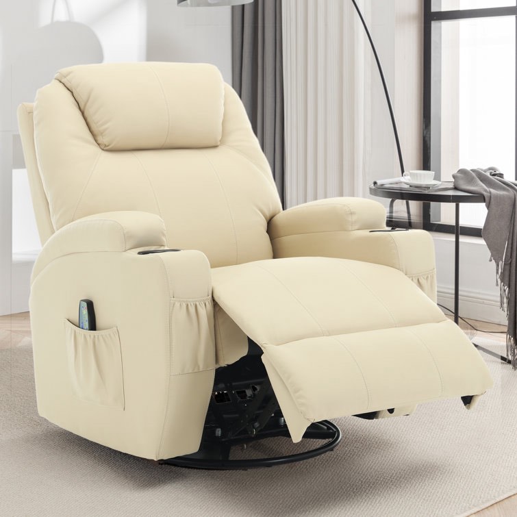 32.5" Wide Faux Leather Swivel Standard Recliner with Massage and Heated Cushion