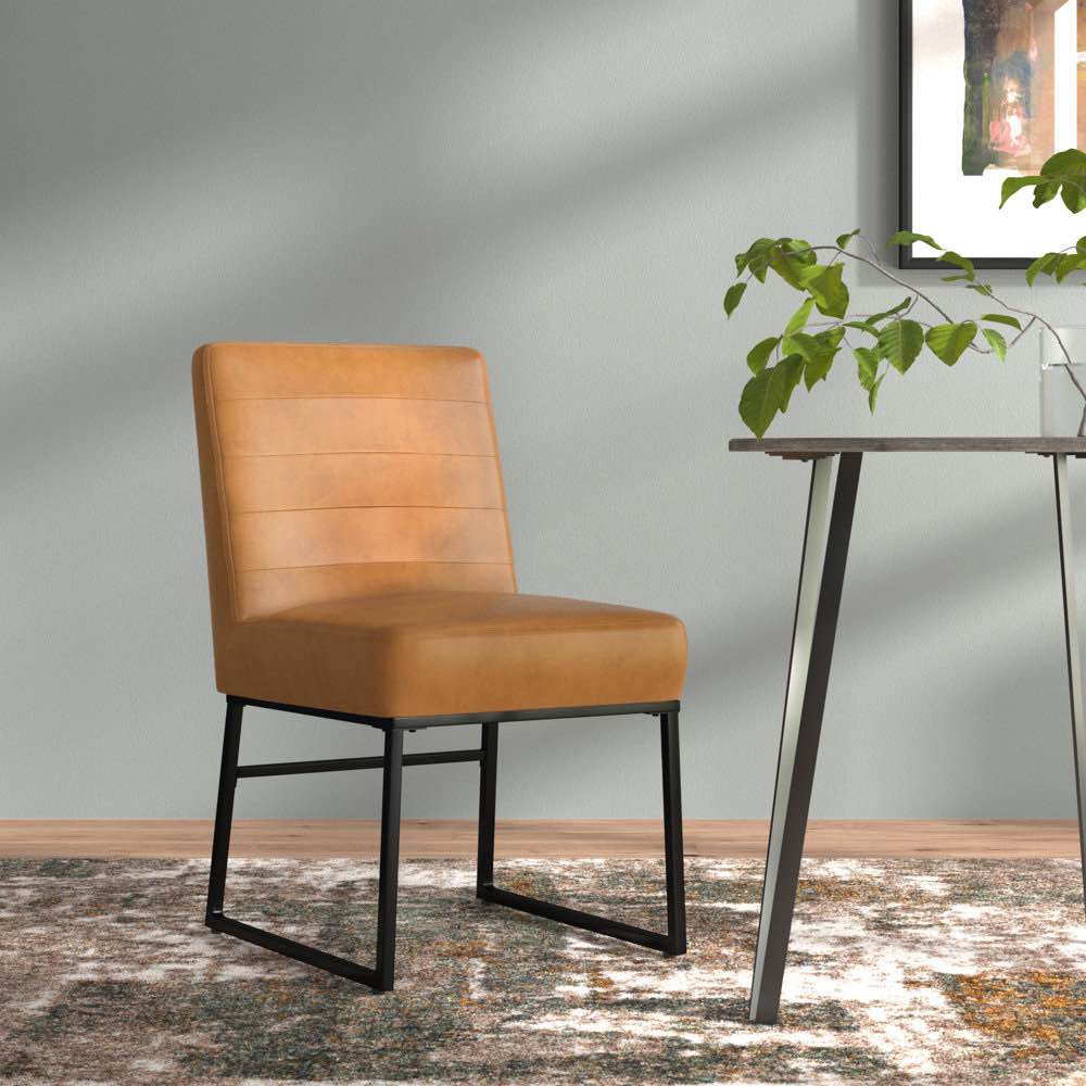 Oller Channeled Metal Dining Chair - Carmel Faux Leather (Single Pack)