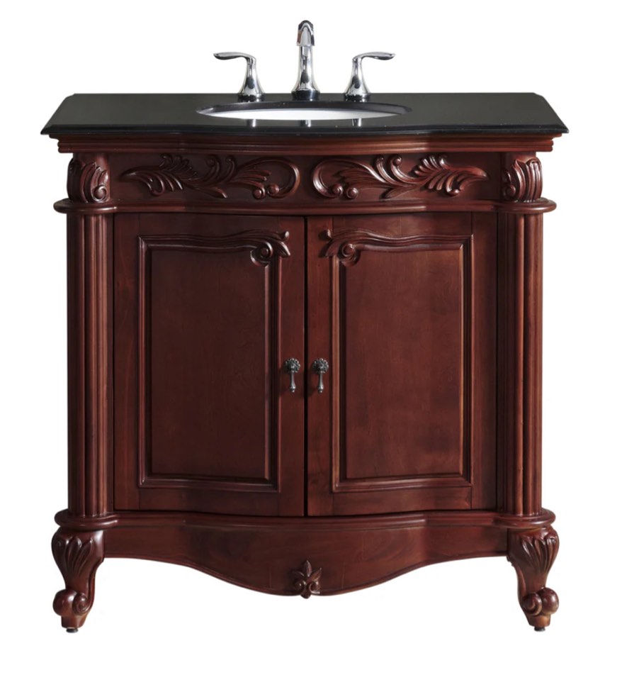 Dublin 37 in. W Bath Vanity in Rich Mahogany with Granite Vanity Top in Black with White Sink