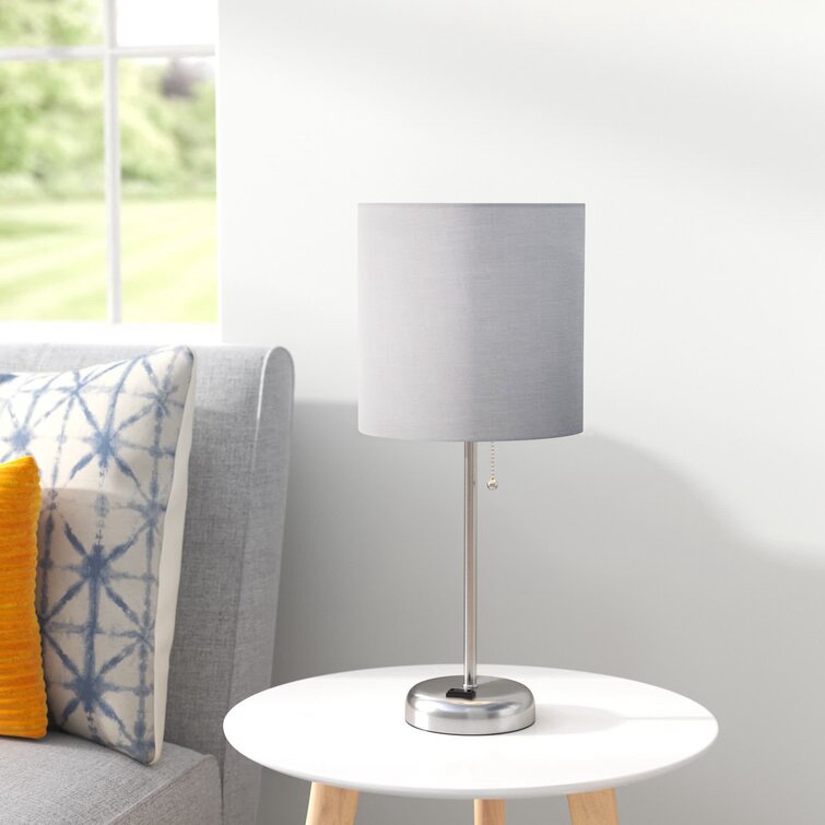Zainab 19.5" Brushed Steel Table Lamp with Outlet