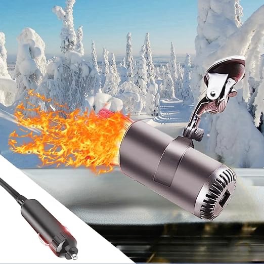 12V 150W Portable Car Heater and Defroster, Car Windshield Defogger and Defroster, Car Heater That Plugs into Cigarette Lighter, 2 In1 Fast Heating & Cooling Fan for All Cars (Brown)