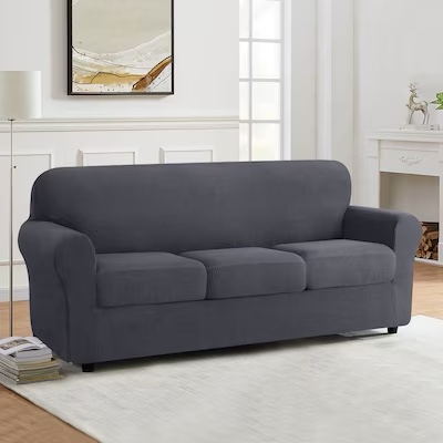 Subrtex Textured Grid Gray Jacquard Sofa Slipcover 92-in W x 41-in H x 42-in D