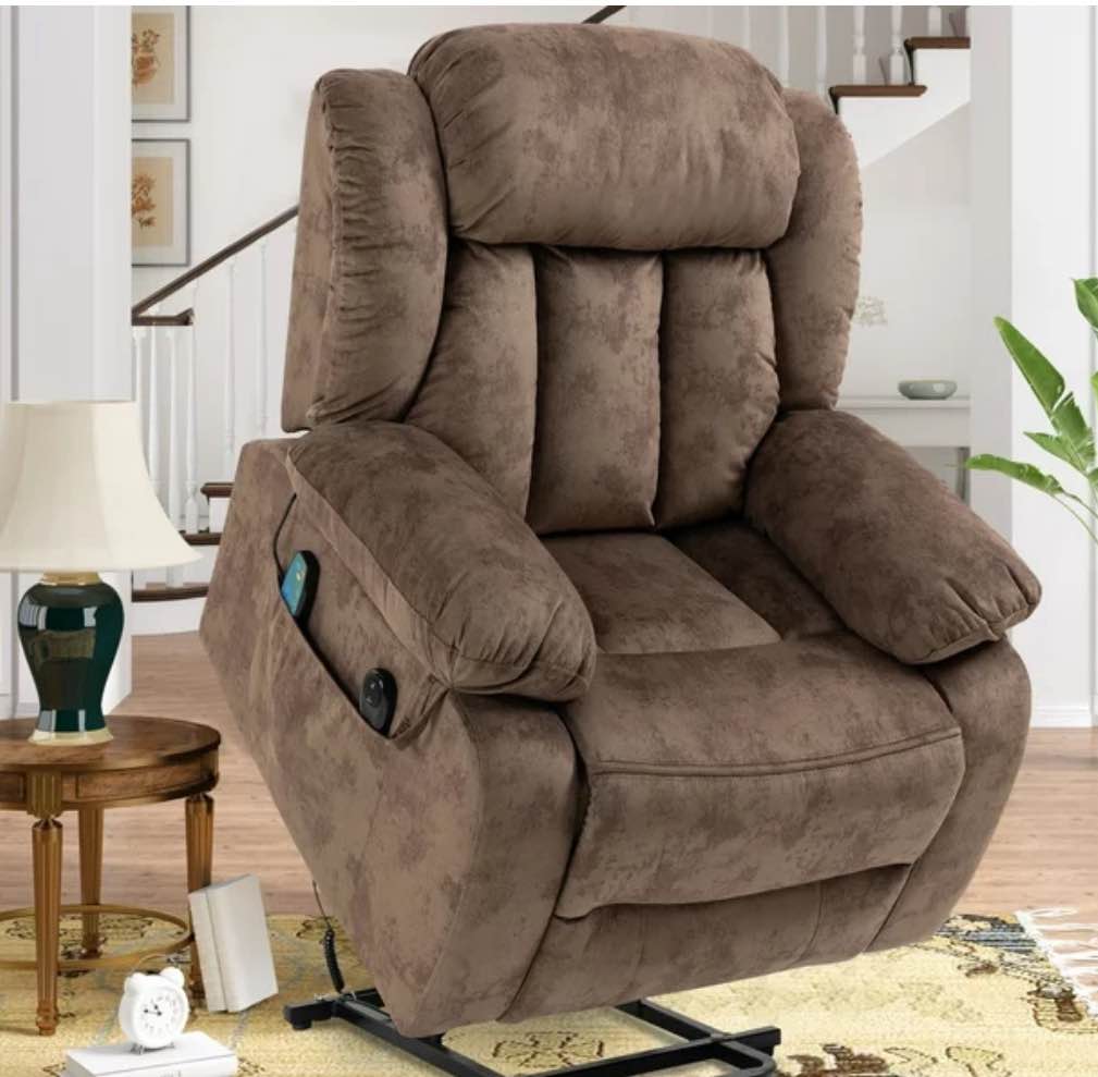 Wide Seat Lift Chair, Power Lift Recliner with Heat Therapy and Massage Function, Modern Fabric Electric Reclining Sofa with Remote Control and Side Pocket, Lift Chairs for Elderly, Brown