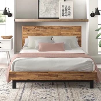 Industrial Modern Solid Wood Platform Bed with Adjustable HeadboardTwin 