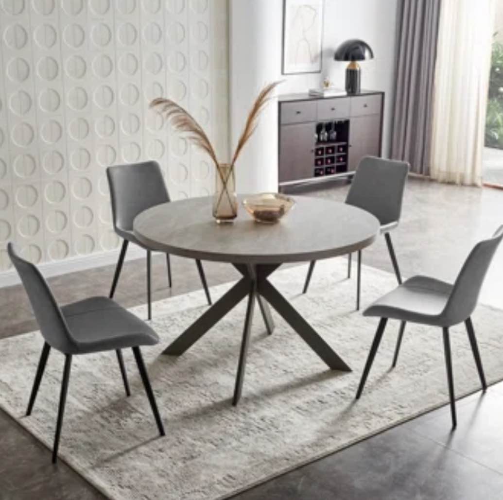 47.2'' Round Dining Table Set, Modern Kitchen Table For 4-6 Person, Steel Legs(1 Table 4 Chairs)