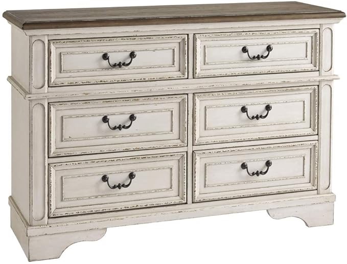 Ashley Realyn French Country Youth 6 Drawer Dresser, Chipped White & Brown