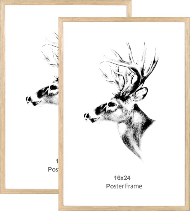 Yaetm 16x24 Frame Set of 2, Solid Oak Wood Poster Frame 16 x 24 inches, Wall Gallery 16x24 Picture Frame for Horizontal and Vertical Wall Mounted (2 pack, Oak)