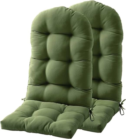 FILUXE Adirondack & Rocking Chair Cushion, High Back Patio Cushions - Waterproof Solid Tufted Pillow, Indoor/Outdoor Pads with Ties, Fade-Resistant & Seasonal All Weather Replacement (Hunter Green, 2)