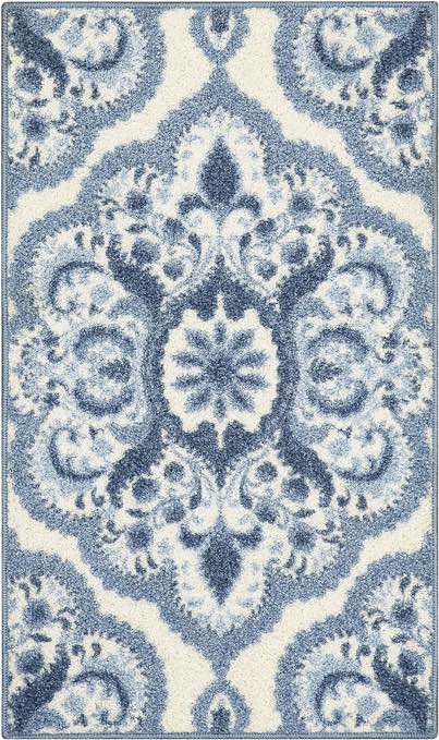 Maples Rugs Vivian Medallion Kitchen Rugs Non Skid Accent Area Carpet [Made in USA], 1'8 x 2'10, Blue Blue 1'8" x 2'10"