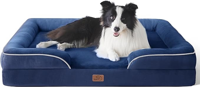 Bedsure Orthopedic Dog Bed for Large Dogs - Big Washable Dog Sofa Bed Large, Supportive Foam Pet Couch Bed with Removable Washable Cover, Waterproof Lining and Nonskid Bottom, Navy Blue