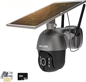 SOLIOM S600 3G/4G LTE Outdoor Solar Powered Cellular Security Camera Wireless,Pan Tilt 360°View Spotlight,1080p Night Vision,2 Way Talk,PIR Motion Sensor,No WiFi,US Version