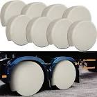 8 Pcs Tire Covers Wheel Covers Tire Wheel Protector with Buckle Strap Waterproof Tire Protectors for Car, Truck, SUV, Trailer, RV (Beige M)