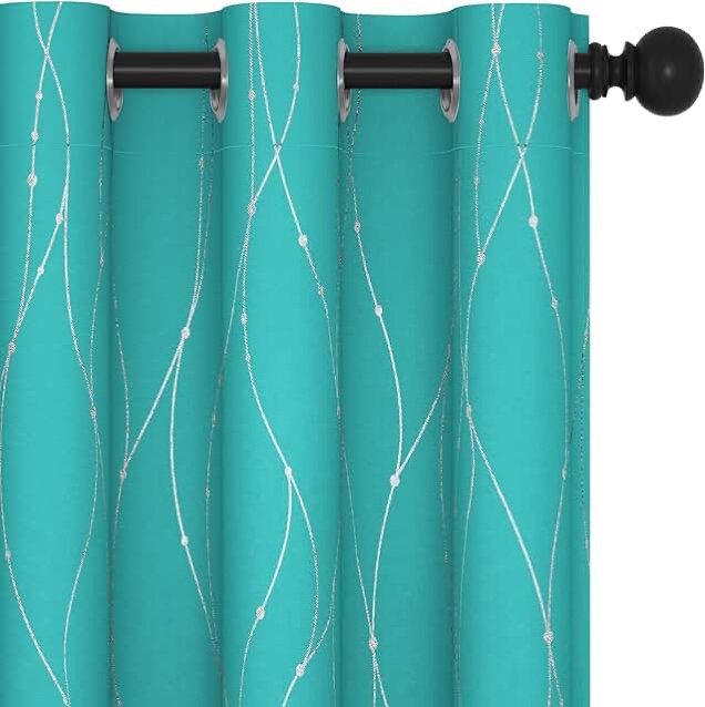 Deconovo Teal Blackout Curtains for Bedroom and Living Room, 84 Inch Long - Light Blocking Window Drapes with Floral Pattern (52 x 84 Inch, Turquoise, 2 Panels) Turquoise/Silver W52 X L84