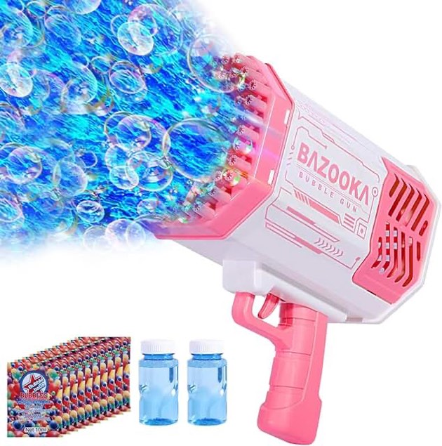 Bubble Machine Gun for Kids Adults, 2023 Upgraded Automatic Bubble Gun with Lights 40 Hole Wands, Leak-Proof Bubble Maker Blower for Summer Outdoor Boy Girl Birthday Party Wedding Easter Pink