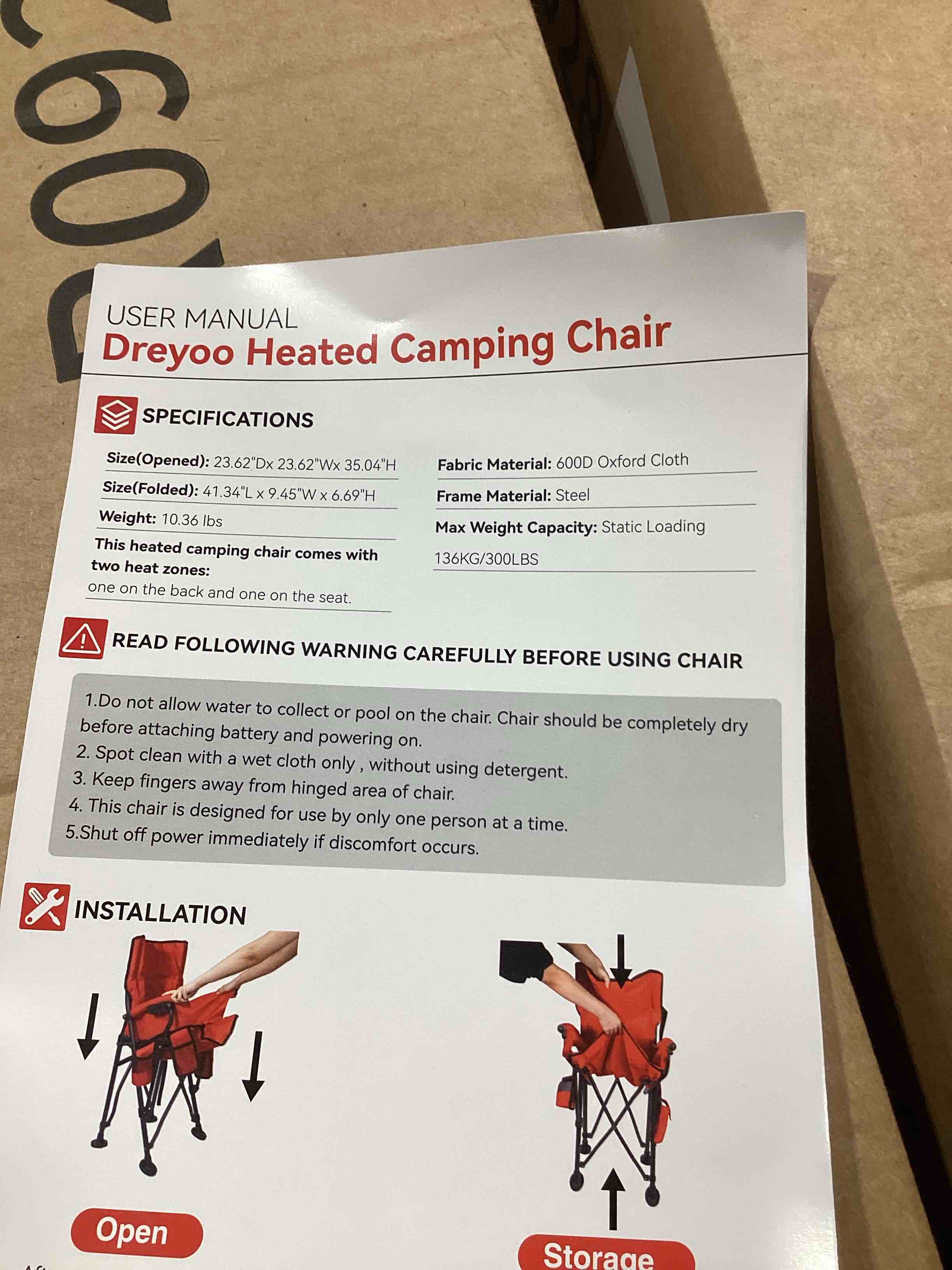 dreyoo heated camping red chair