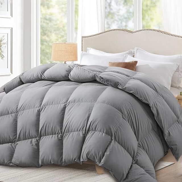 Globon Goose Down Comforter Twin Size All Season Duvet Insert Ultra-Soft Cotton Shell,680 Fill Power, Medium Warmth with Corner Tabs, Grey…