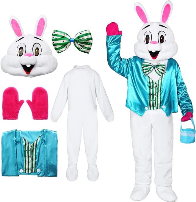 Alaiyaky 7PCS Easter Bunny Costume Adult Rabbit Mascot Costume Adult One Size Fancy Dress Halloween Cosplay Costume