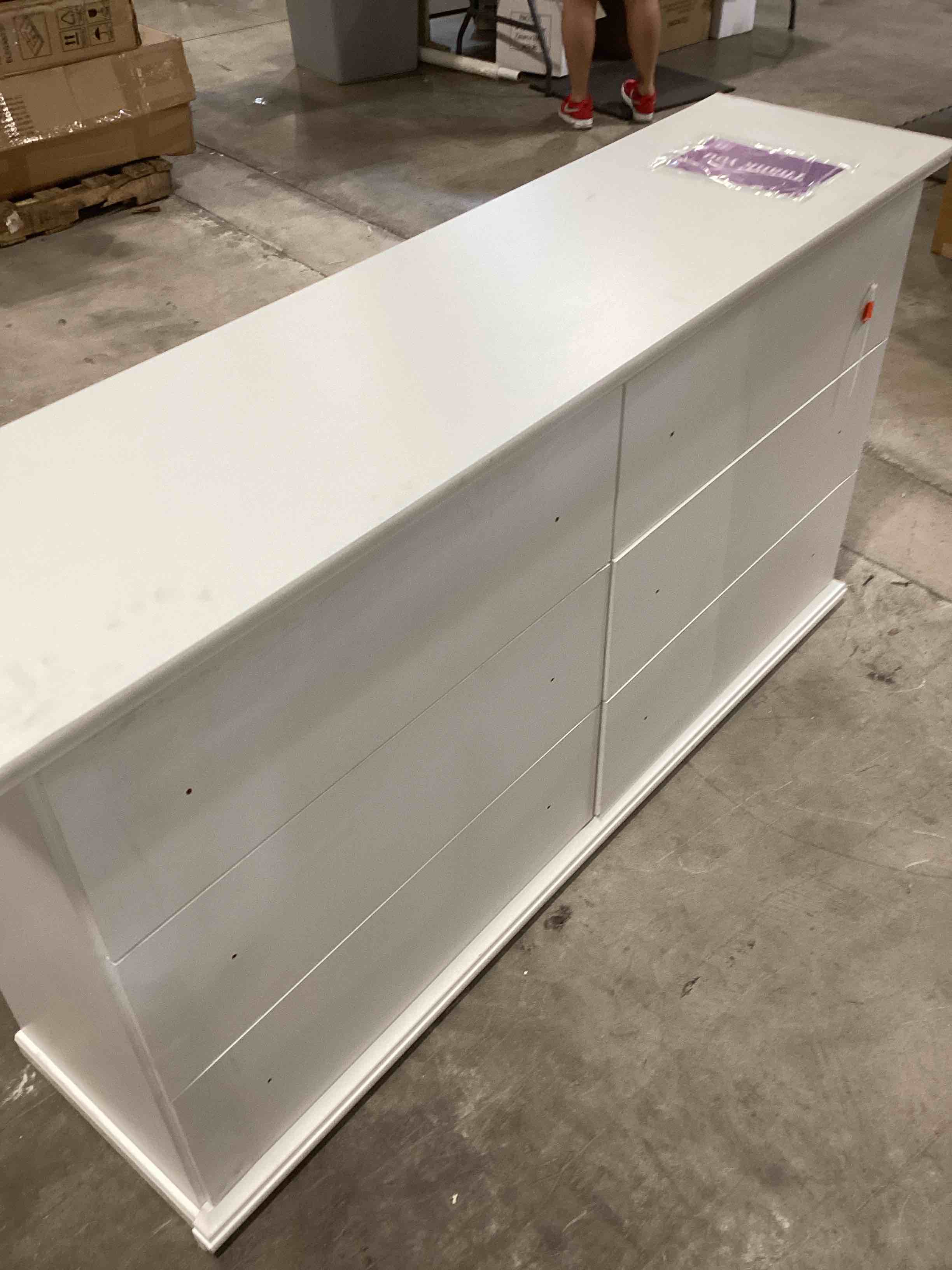 white 60” 6 drawer dresser with mirror, attaches to back