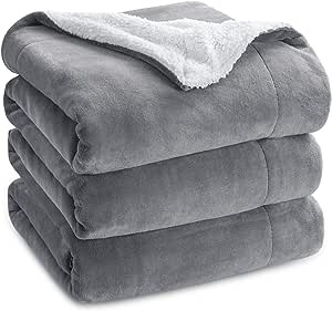Bedsure Sherpa Fleece Blankets Queen Size for Bed - Thick and Warm Blanket for Winter, Soft Fuzzy Plush Queen Blanket for All Seasons, Grey, 90x90 Inches