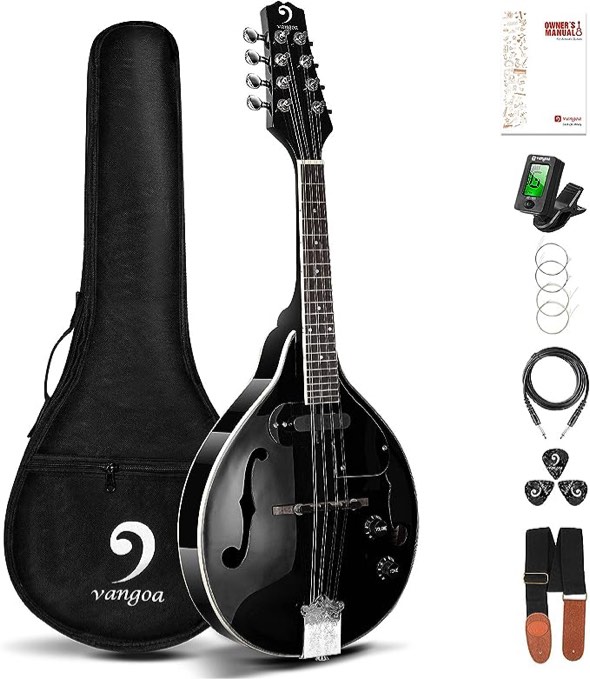 Vangoa Mandolin Instrument Mahogany Acoustic Electric A Style Mandolin Musical Instrument for Beginner Adults Teens Kids, Black