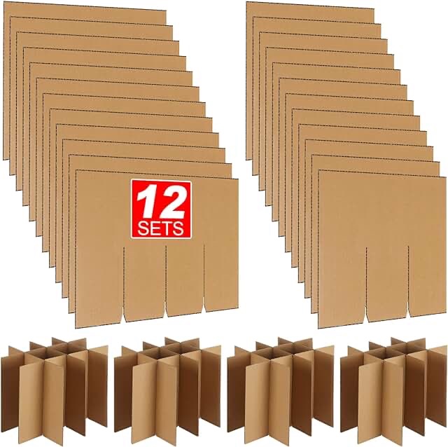 12 Set Glass Dividers for Moving Boxes Kit Dish Packing Moving Boxes Packing Boxes for Moving Corrugate Box Dividers for Kitchen Wine Glassware, Fits in 16 x 12 x 12 Inch Box