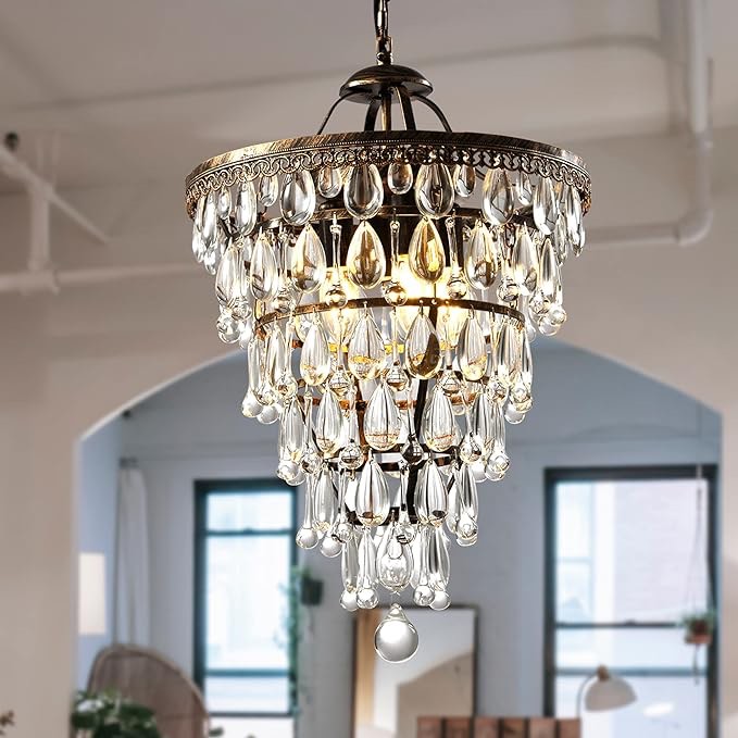 Chandelier for Dining Room Light Fixture | Bronze Crystal Chandelier for Bedroom | Classic & Modern Chandeliers for Dining Room, Living Room, Bathroom, Kitchen Island, Closet, Entryway