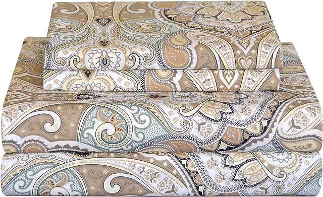 Pointehaven Bedding 4 Pieces King 100% Cotton Percale Sheets- Printed Bed Sheet & Pillowcase Sets- Soft Cotton Bed Sheets Set- Fits Mattress 19 inches Deep Pocket (King, Cedar)