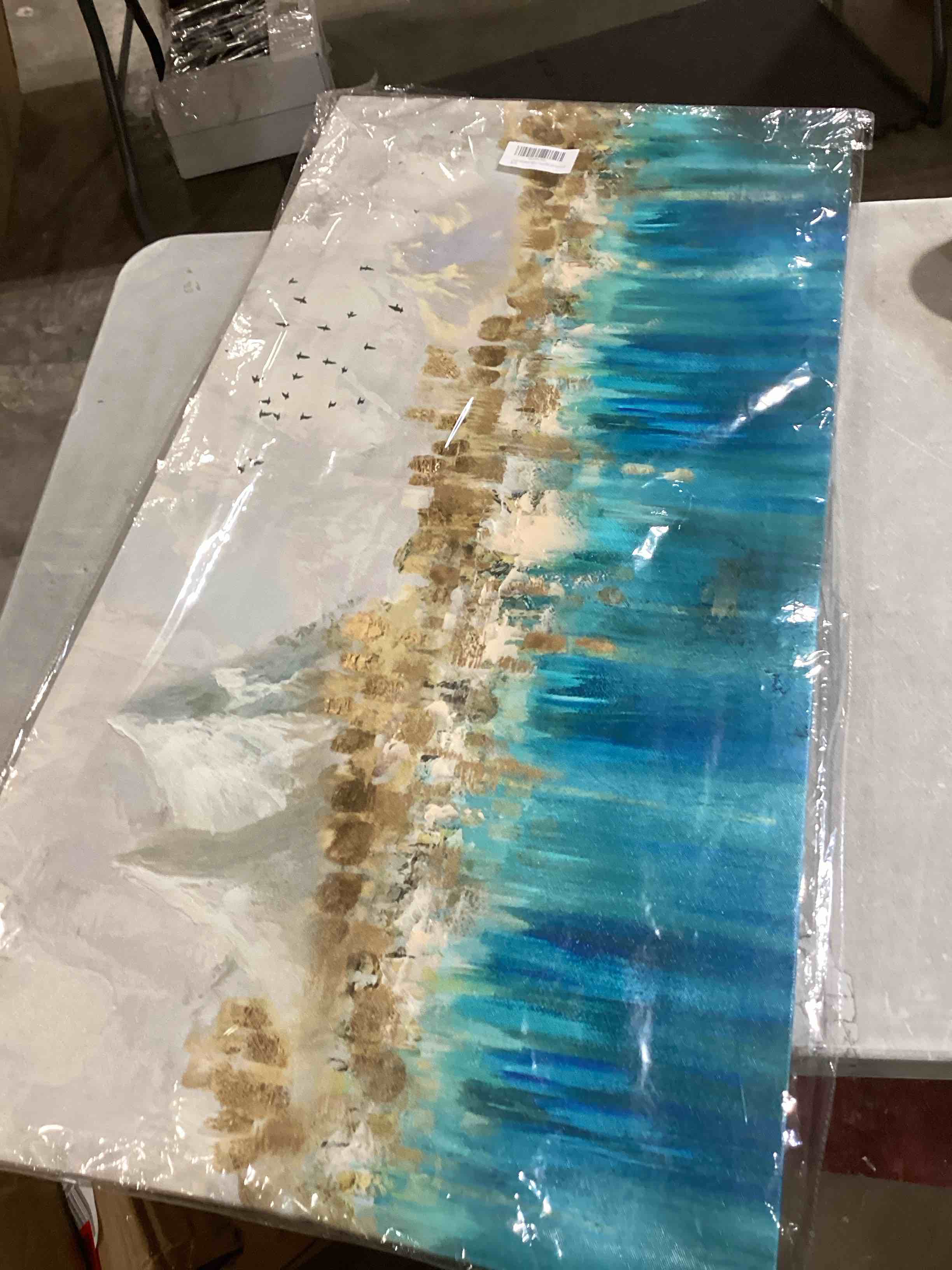 Anolyfi Teal Abstract Wall Art Mountain Canvas Landscape Panoramic Painting, Textured Picture Modern Beige Print Artwork Framed for Living Room Bedroom Bathroom Office Home Decor Large 40"x20"