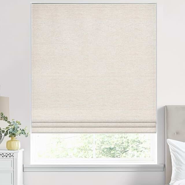 Cordless Roman Shades for Windows, Heat Blocking Roman Blinds for Interior Windows Bedroom Dining Room Living Room, Privacy & Light Filtering, Beige Grey 30" W x 60" H