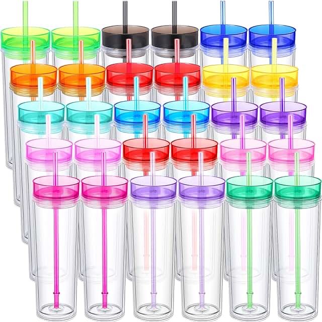 30 Pack 22 oz Classic Insulated Double Wall Tumbler Cups with Lid Colorful Double Wall Clear Plastic Tumblers Reusable Plastic Insulated Tumblers with Reusable Straw for Iced and Hot Drinks