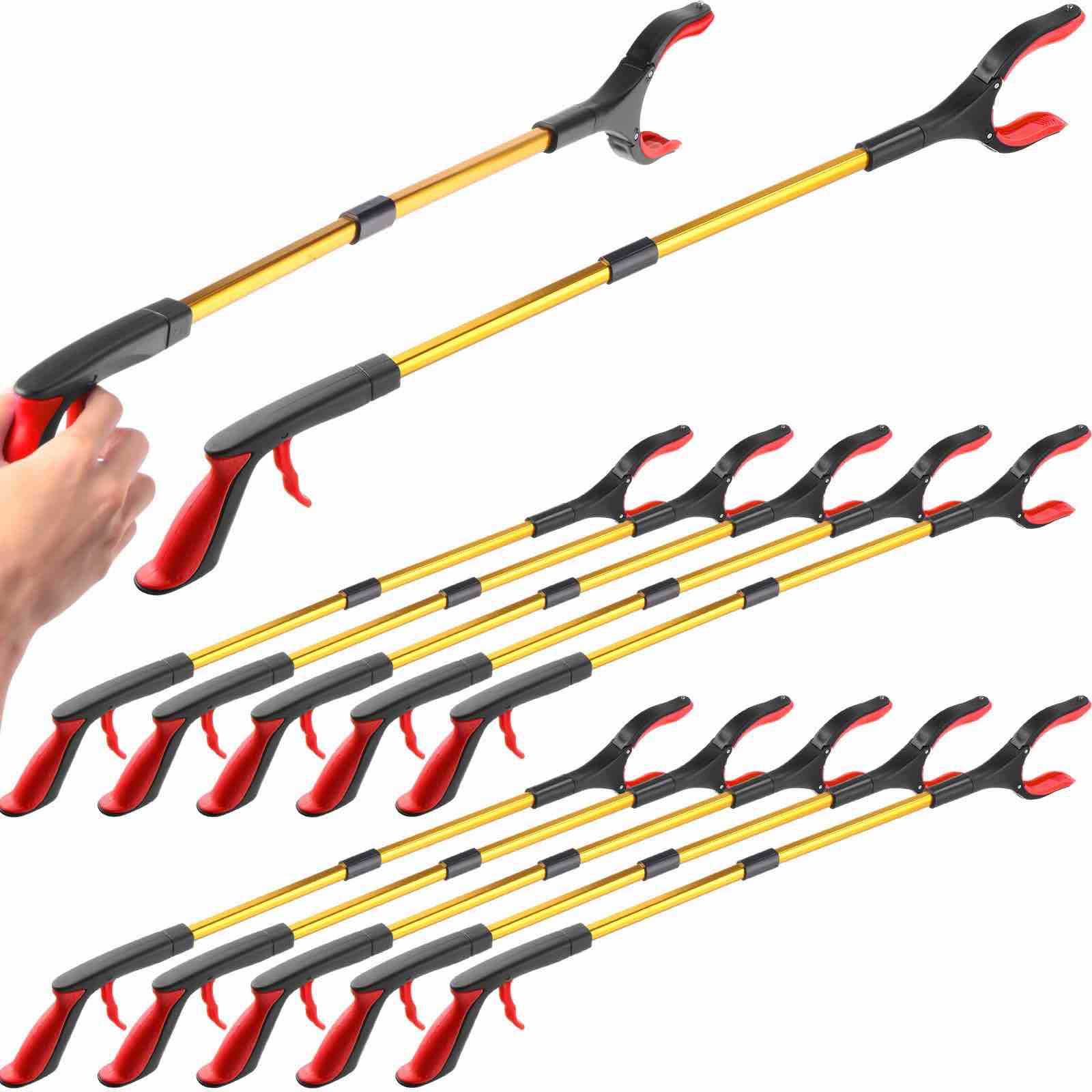 Tanlade 12 Pcs Grabber Reacher Tool 32 Inches Trash Picker Grabber Foldable Picker Upper Grabber 360° Rotating Anti Slip Jaw Arm Extension Reaching Tool for Elderly Trash Pick up Stick (Rose)