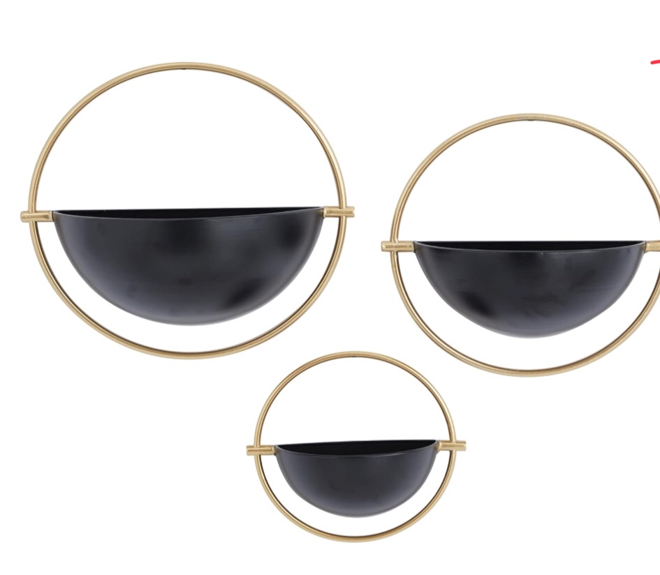 Deco 79 Metal Geometric Indoor Outdoor Wall Planter Indoor Outdoor Round Hanging Planter, Set of 3 Plant Hanger 12", 10", 9"W, Black