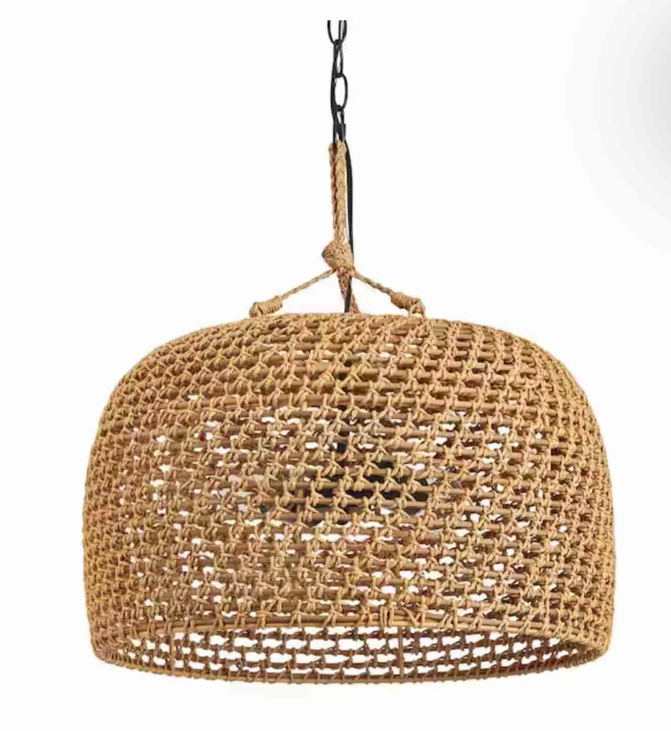 Summerpoint 120-Watt 2-Light Black Shaded Pendant Light with Natural Woven Shade, No bulbs Included