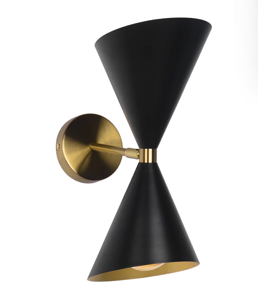 1-Light Black Wall Sconce with Brass Accents