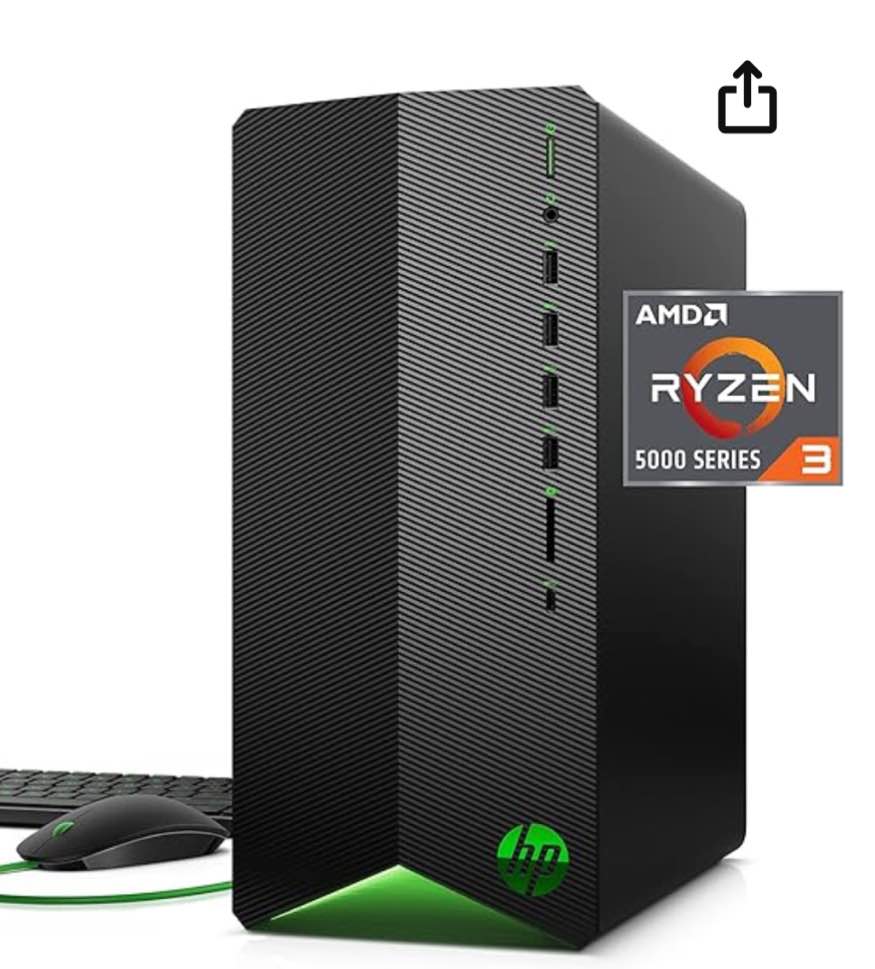 HP Pavilion Gaming Desktop, AMD Radeon RX 5500, AMD Ryzen 3 5300G Processor, 8 GB RAM, 512 GB SSD, Windows 11 Home, 9 USB Ports, Keyboard and Mouse Combo, Pre-Built PC Tower (TG01-2022, 2022)