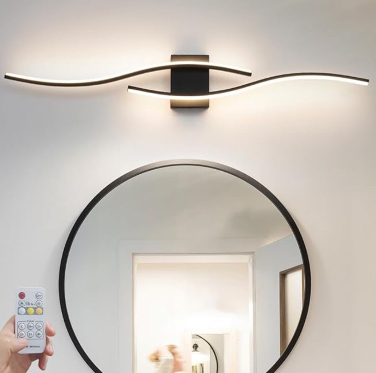 Daunton Modern LED Vanity Light with Remote Control, Modern LED Bathroom Light Fixture, Bathroom Vanity Light Fixture Over Mirror, 40.5 inch Black Wall Sconce Lighting for Bedroom, Living Room