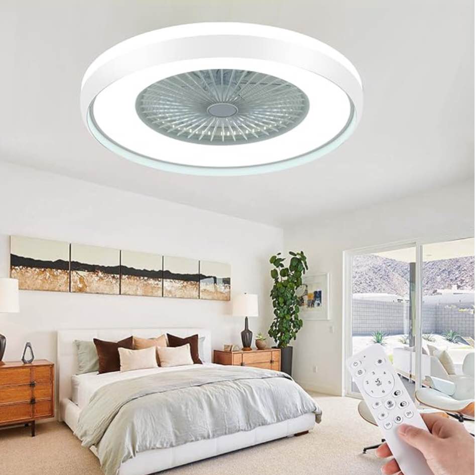 HUMHOLD Low Profile Ceiling Fan with 3-Dimmable Light, 24" Flush Mount Ceiling Fan Lighting Remote & APP Control, 6 Speeds Timing Reversible Blades, Smart Enclosed Ceiling Fan for Bedroom/Living Room