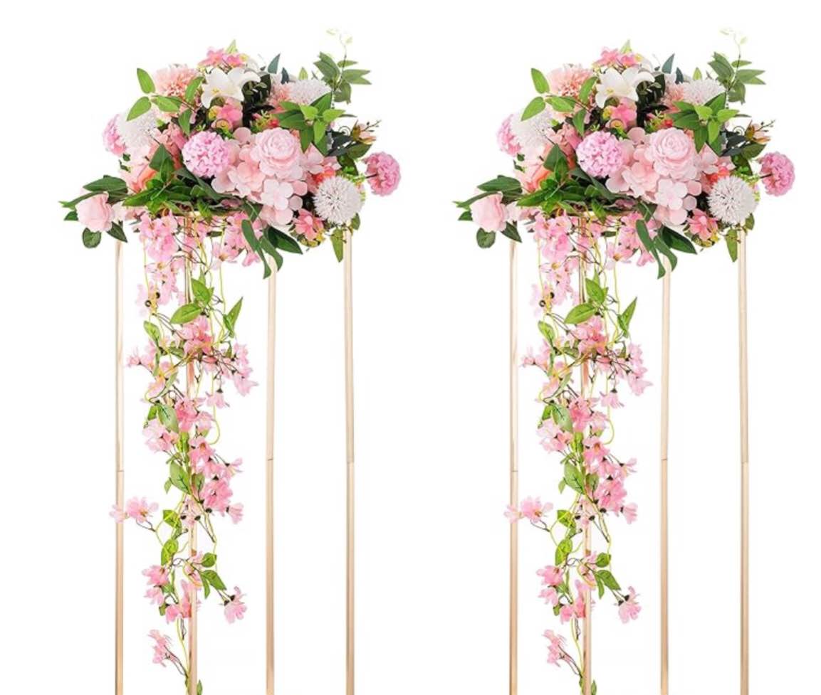 Inweder Column Vases Wedding Centerpieces for Tables -Metal Flower Stand, Gold Tall Floor Vase,Rectangular Geometric Flower Rack for Wedding Decorations, Event, Home, Party