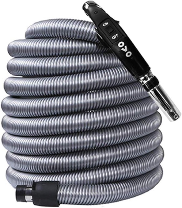 Ovo Universal Direct Connect Vacuum Hose, 35 ft Electric Crushproof Central Vacuum Hose with 3-way Suction Control Switch on Hose Handle, Gray (35ft. - Direct Connect)